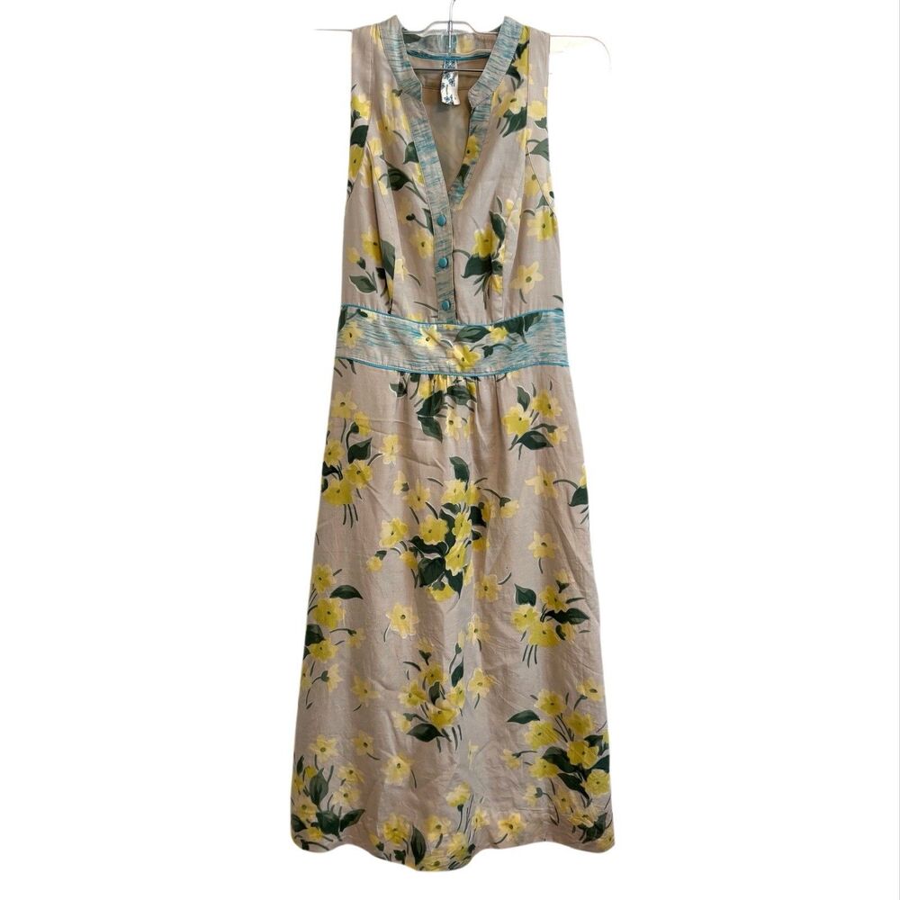 Anthropologie Maeve Silk Blend Dutch Dress Size 0 Yellow Floral Retro Modest